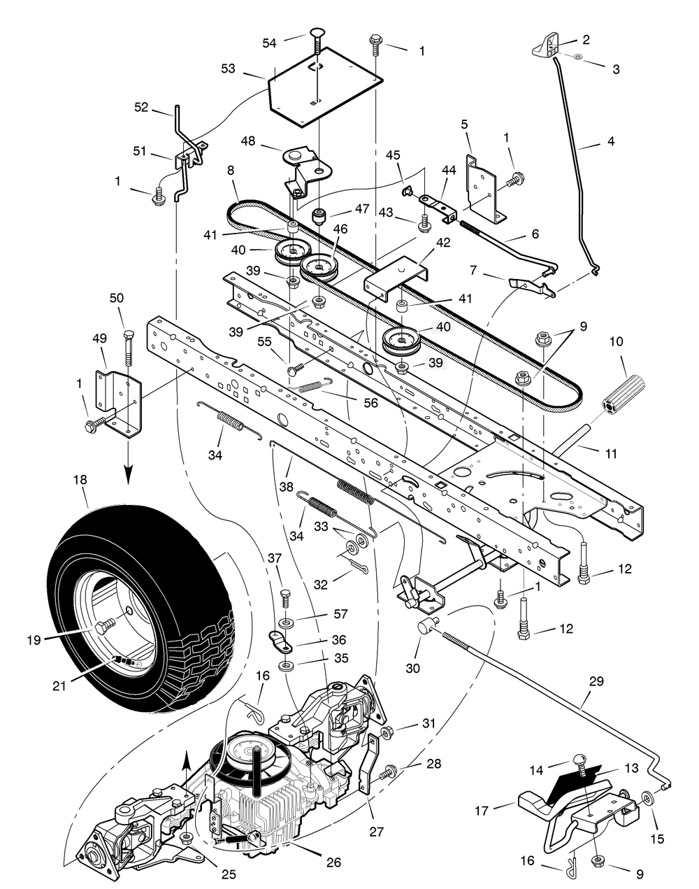 Motion Drive Diagram and Parts List for 468600X43A 2004 Briggs and Stratton Lawn Tractor